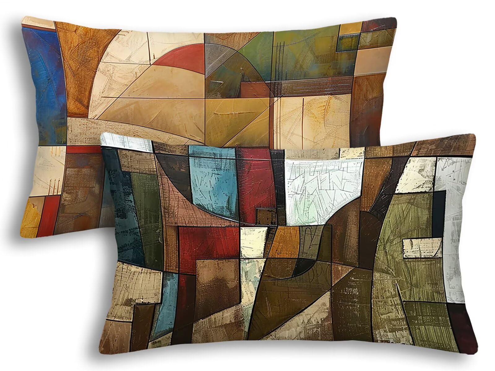 Fundas Cojines Exterior Impermeable 40x80 Marrón Juego de 2 Estilo Abstracto Decorativo Rectangular