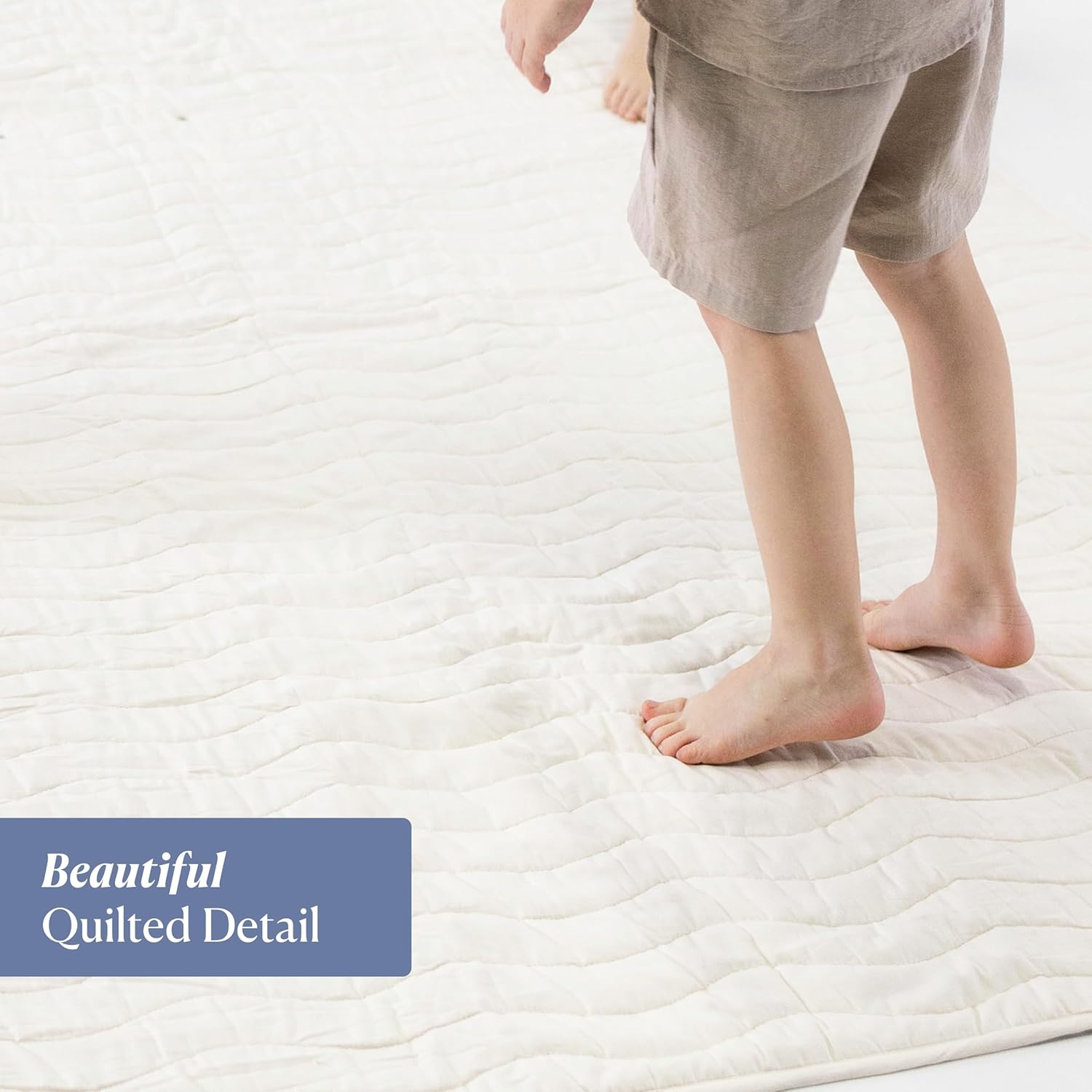 Toddlekind Premium Indoor/Outdoor Playmat & Picnic Blanket – Organic Quilted Cotton, Water-Resistant, Anti-Slip, Reversible Design, Spacious Play Mat for 6 People, Easy Roll-Up w/Carry Handle, Tofu