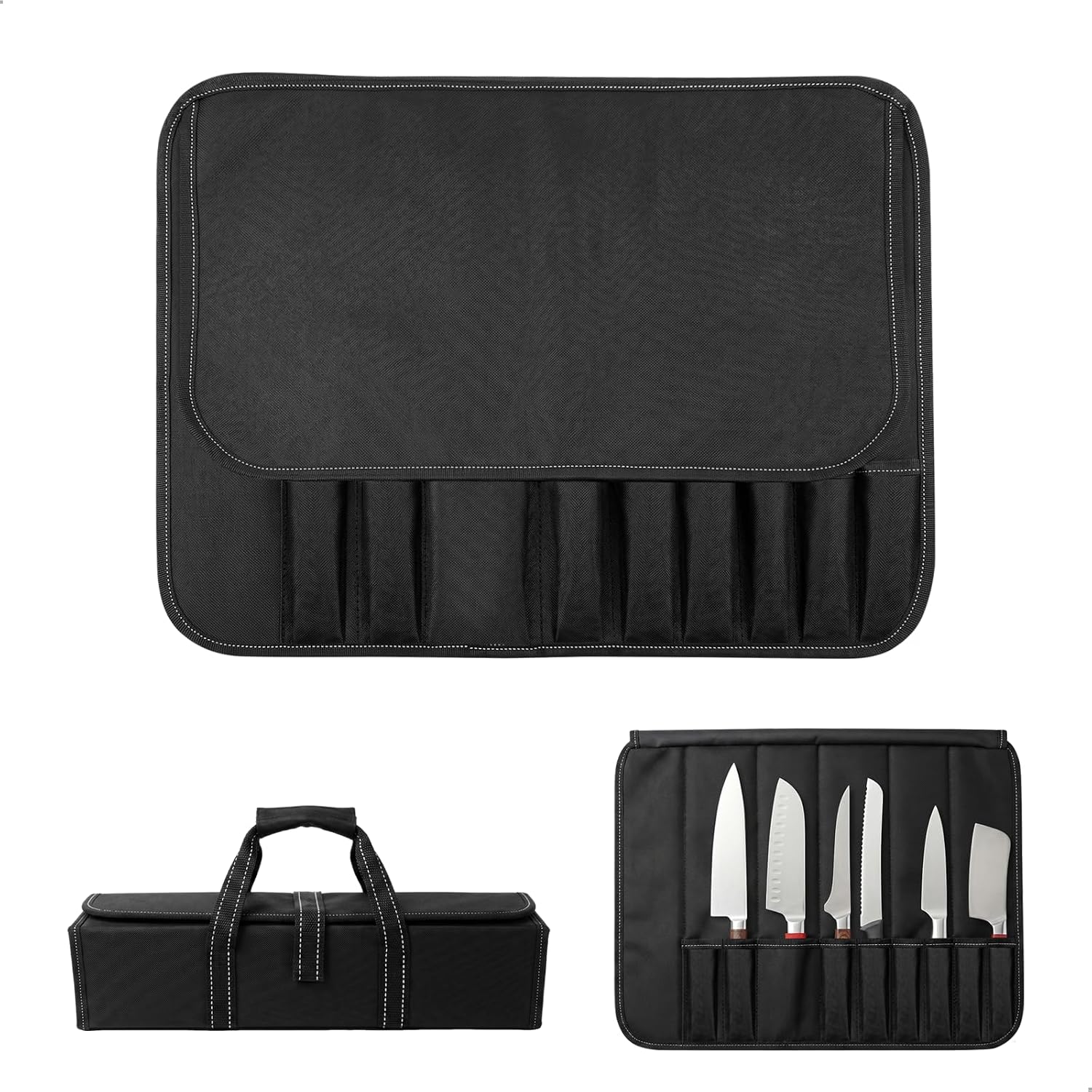 Knife Bag, Chef's Knife Roll Bag, Knife Bag, Chef's Knife, 9 Compartments, Made of Oxford Fabric, Rollable Knife Bag for Kitchen, Camping, for Chefs and Cooking Enthusiasts, Black