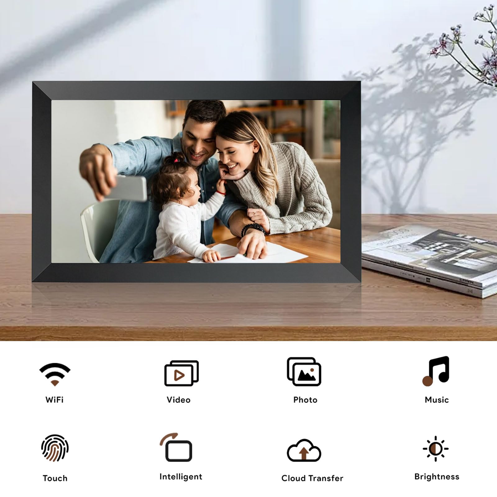 Frameo WLAN Digitaler Bilderrahmen 15,6 Zoll, 1920x1080 FHD IPS Touchscreen Smart Fotorahmen,Elektronischer Fotorahmen Groß mit 32GB,Automatische Drehung,Teilen von Bildern, Videos,Wandmontage Möglich