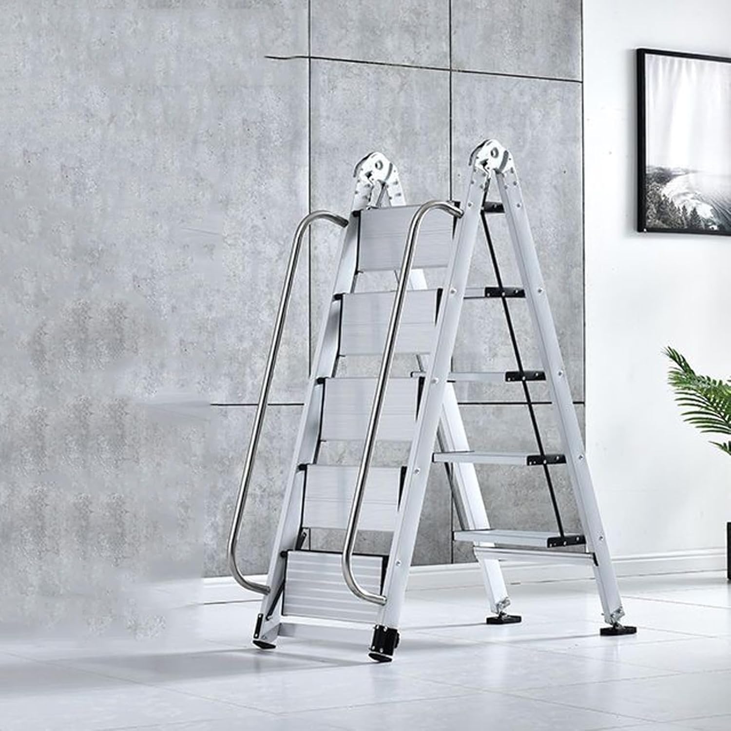 attic ladders Attic Ladders Foldable Loft Straight Step Ladder Egress Basement Garage Home Staircase(Silver,6 Step-1.4-1.8m)
