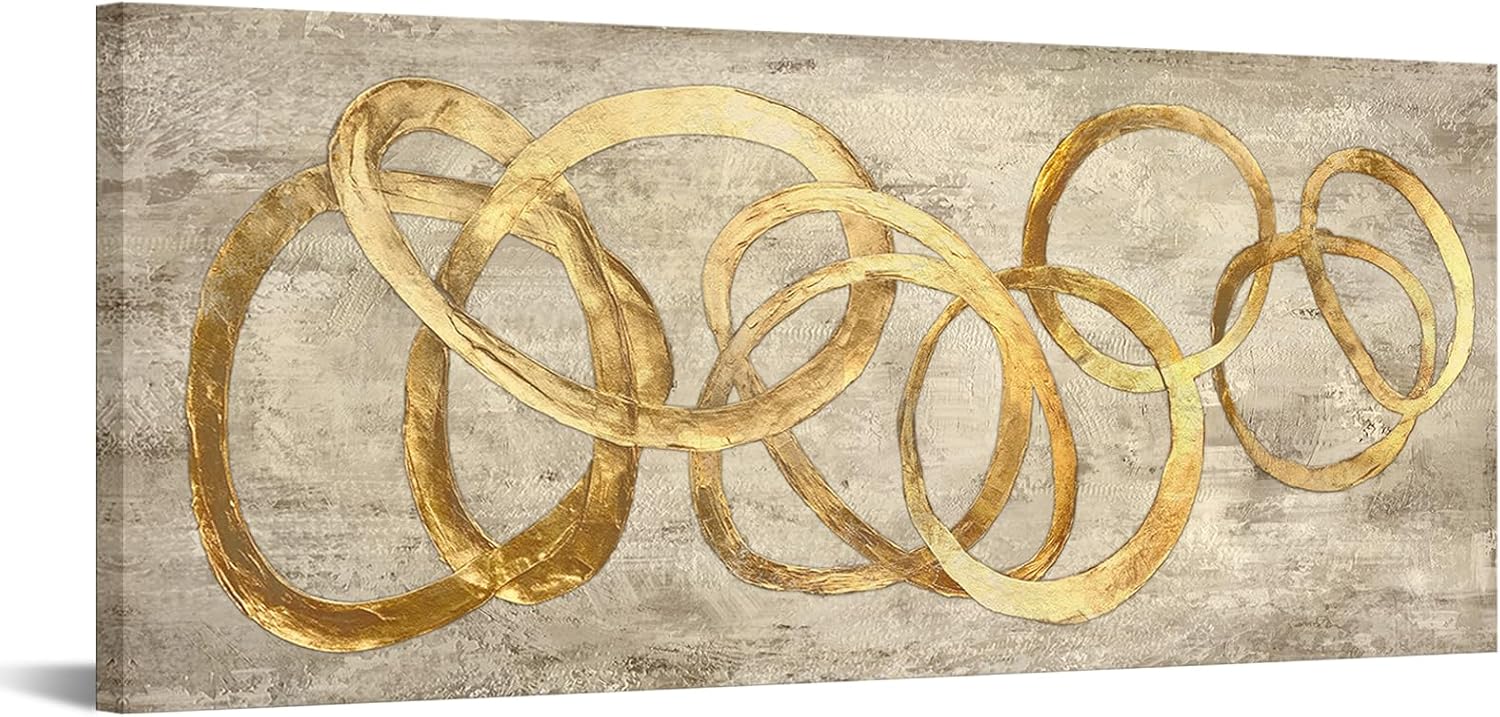 KREATIVE ARTS Large Abstract Canvas Art, Brown and Gold Pastel Paint Strokes, Modern Nordic Wall Decor for Living Room, Bedroom, or Office Giclee Prints 20x48''