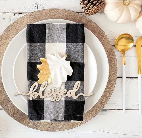 Miniatura 17 de Decoración de mesa de Acción de Gracias, placa, tarjetas de lugar de mesa, letreros de madera con texto en inglés "Blessed, Thankful, Grateful