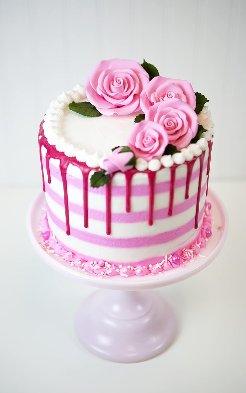 Global Sugar Art Exquisite Rose & Leaf Tray Edible Sugar Cake Flowers, Pink 20 Count Unwired by Chef Alan Tetreault