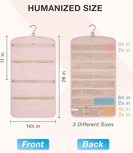 Miniatura 46 de BAGSMART Organizador de joyas colgante con colgador, ganchos de metal, soporte de joyería de doble cara para aretes, collares, anillos en el Negro