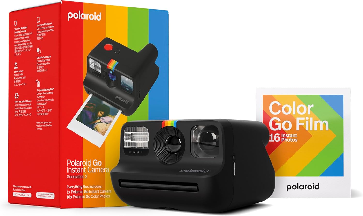 Polaroid Go Generation 2 - Mini Instant Camera + Film Bundle (16 Photos Included) - Black (6280)