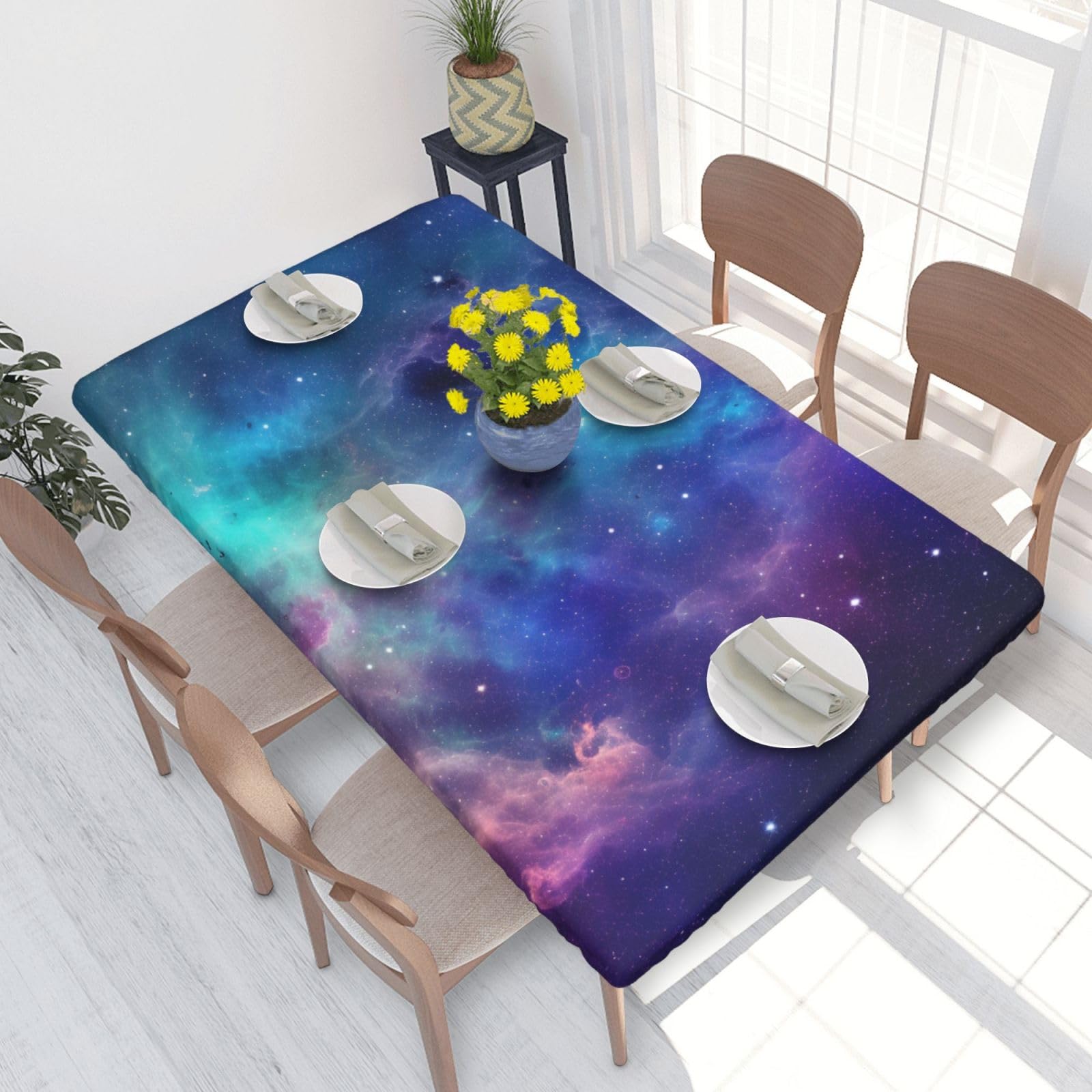 DCARSETCV Galaxy Printed 4FT Waterproof Tablecloth with Elastic Edged Protect & Decor Your Table, Oil-proof Washable Table Cloth Cover for Dinner Picnic Party
