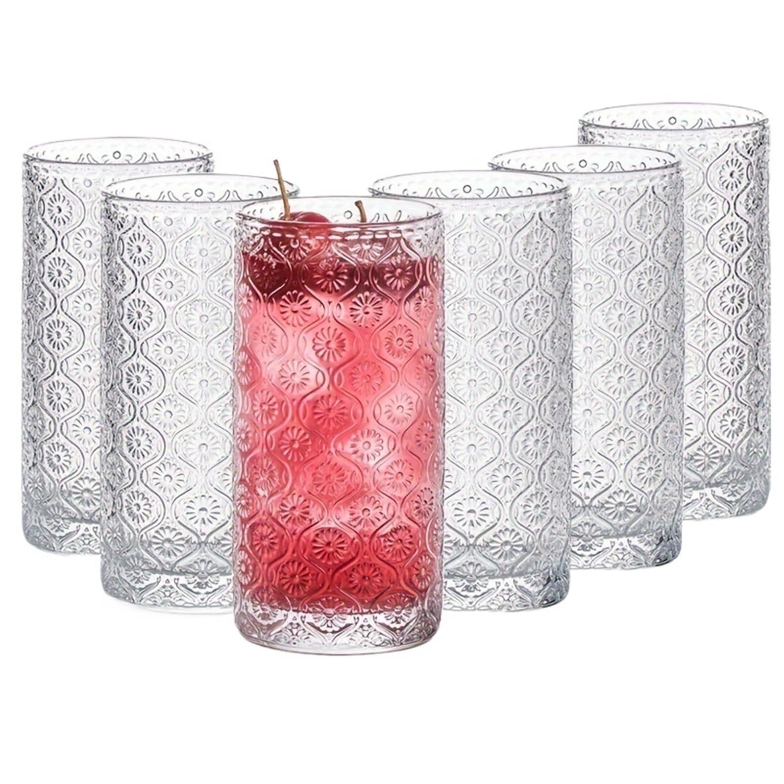 Drinking Glasses 6PCS Glass Cup 400ML Highball GlassesVintage Glassware(6PCS-B)