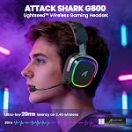 ATTACK SHARK G800 Sans fil ultraléger RGB Jeu casque programmable-Noir 7.1 Surround Sound,50mm Conducteurs,Padeaux d'oreille en mousse de mémoire,Wired/2.4Ghz/BT,Cadre en aluminium durable,Mic amovible pour PC Jeu Mac