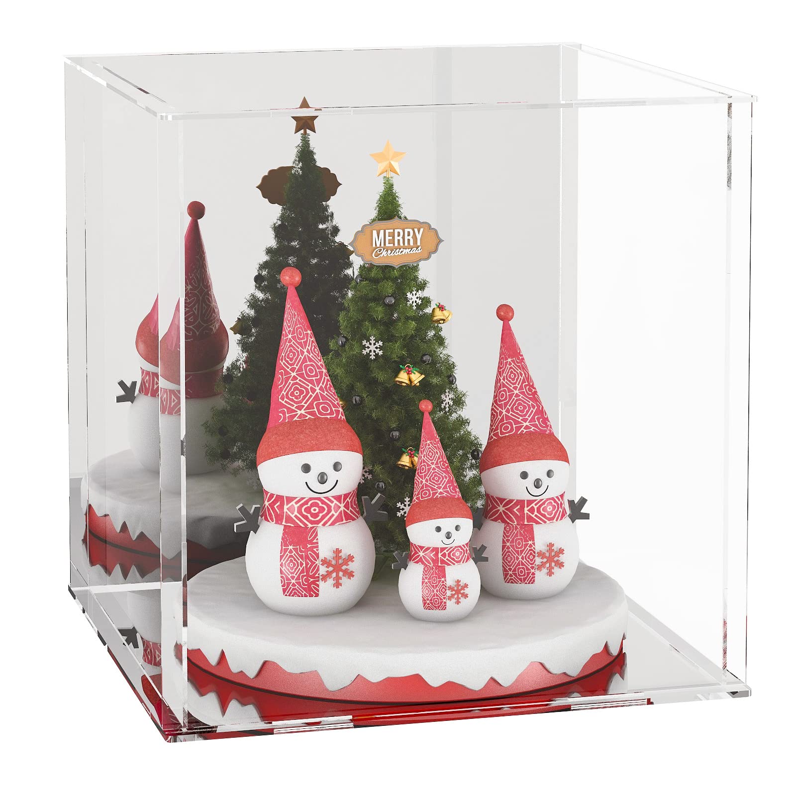 LASOA Acrylic Display Case for Collectibles, Alternative Glass Display Box with Mirrored, Self-Assembly Clear Storage Showcase for Figurine Memorabilia (14x14x14inch;35x35x35cm)