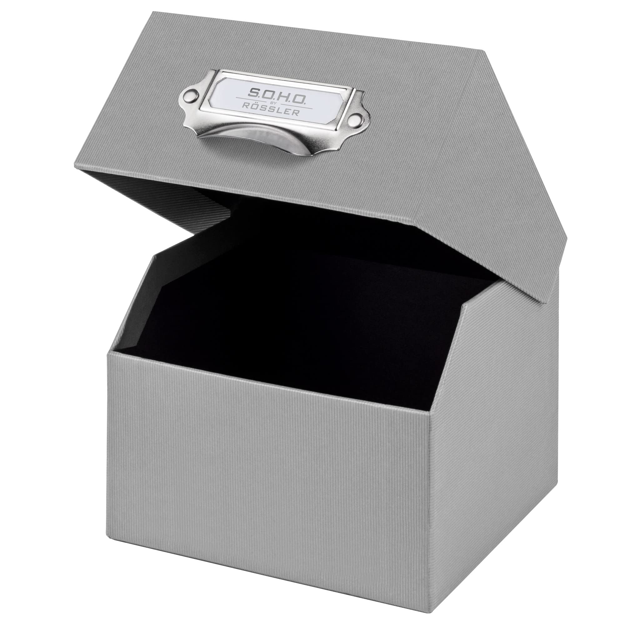 Rössler SOHO Foto Aufbewahrungsbox | Fotobox Aufbewahrungsbox mit Deckel | Organizer Box | Visitenkarten Aufbewahrung | Boxen Aufbewahrung | Storage Boxes | 17x15x13 cm | 1 Stück | Farbe: Grau | Stone