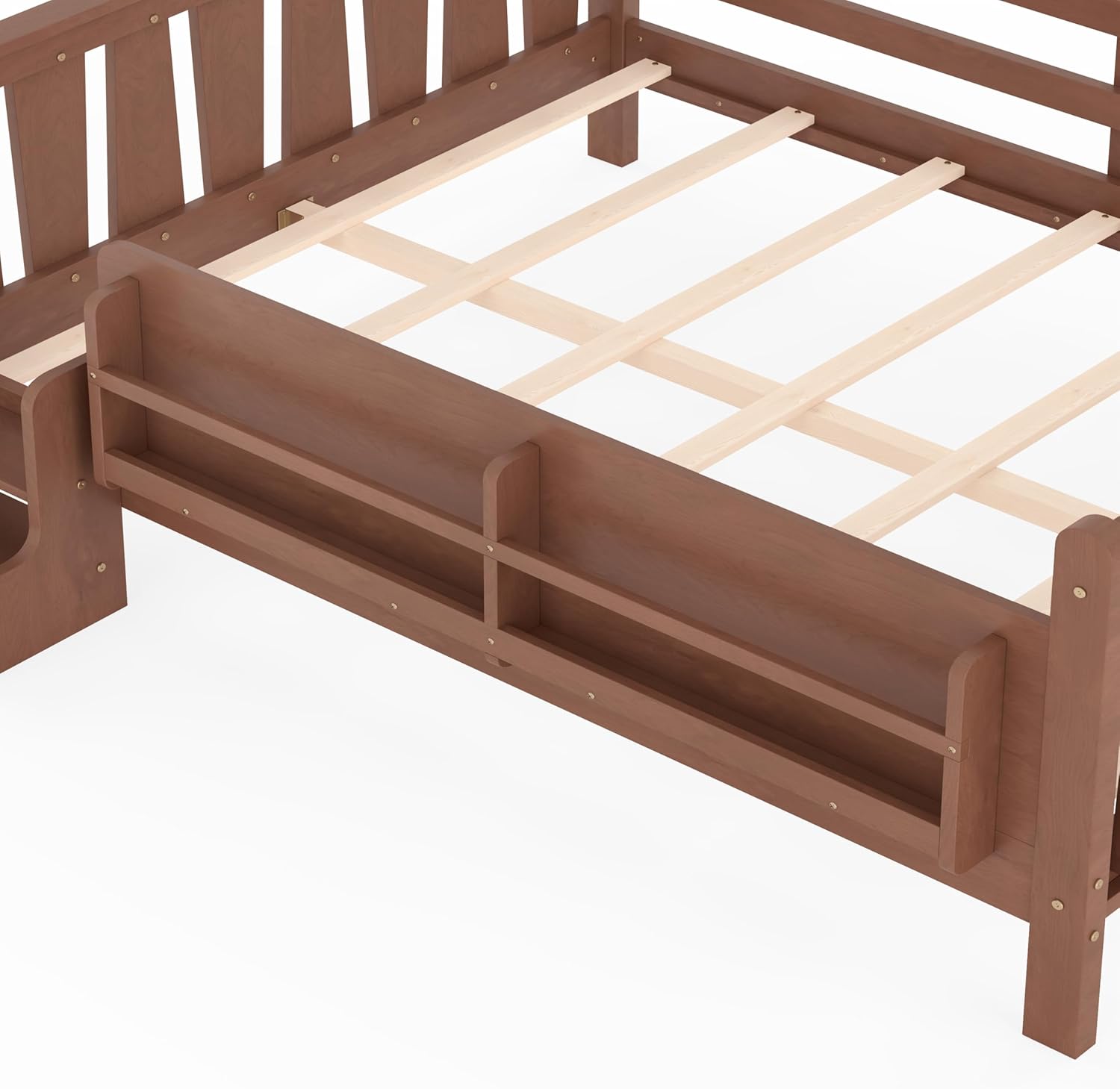 LUMISOL Queen Size Platform Bed Frame for Kids, Solid Wood Bed Frame with Bookshelves and Stairs, No Box Spring Needed, Natural