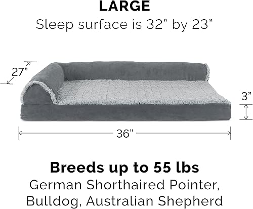 Miniatura 2 de Furhaven - Cama para perro de espuma viscoelástica de piel sintética y gamuza, en dos tonos estilo diván en forma de L, color gris piedra, talla L