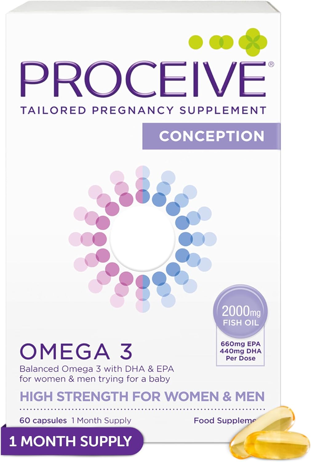 Proceive Omega 3 Conception for Men & Women Trying for a Baby – EPA & DHA High Strength Pure Fish Oil Tablets – 60 Capsules – 2000mg Fish Oil per Dose – Sustainably Sourced, No PCBs, No Heavy Metals