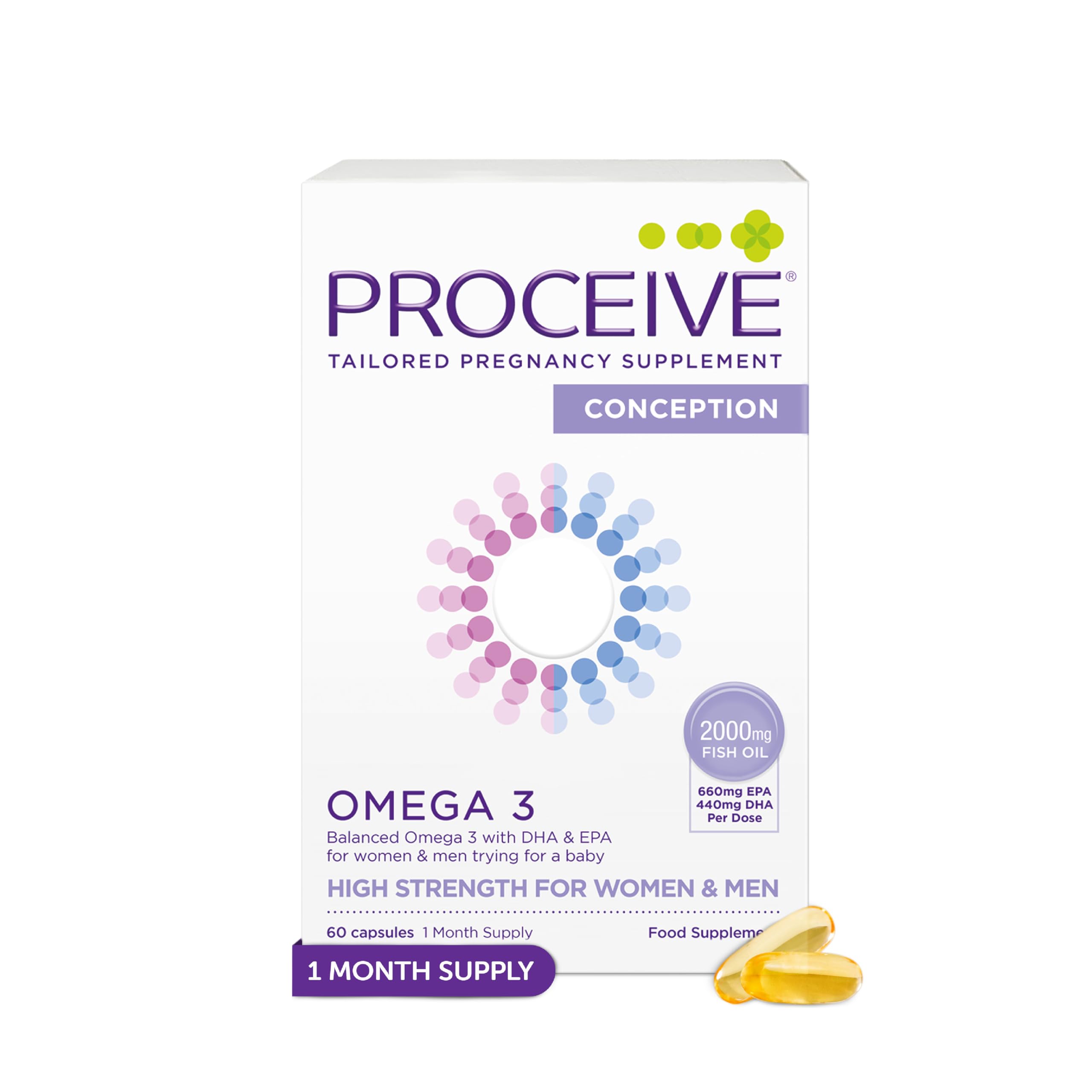 Proceive Omega 3 Conception for Men & Women Trying for a Baby - EPA & DHA High Strength Pure Fish Oil Tablets - 60 Capsules - 2000mg Fish Oil per Dose - Sustainably Sourced, No PCBs, No Heavy Metals