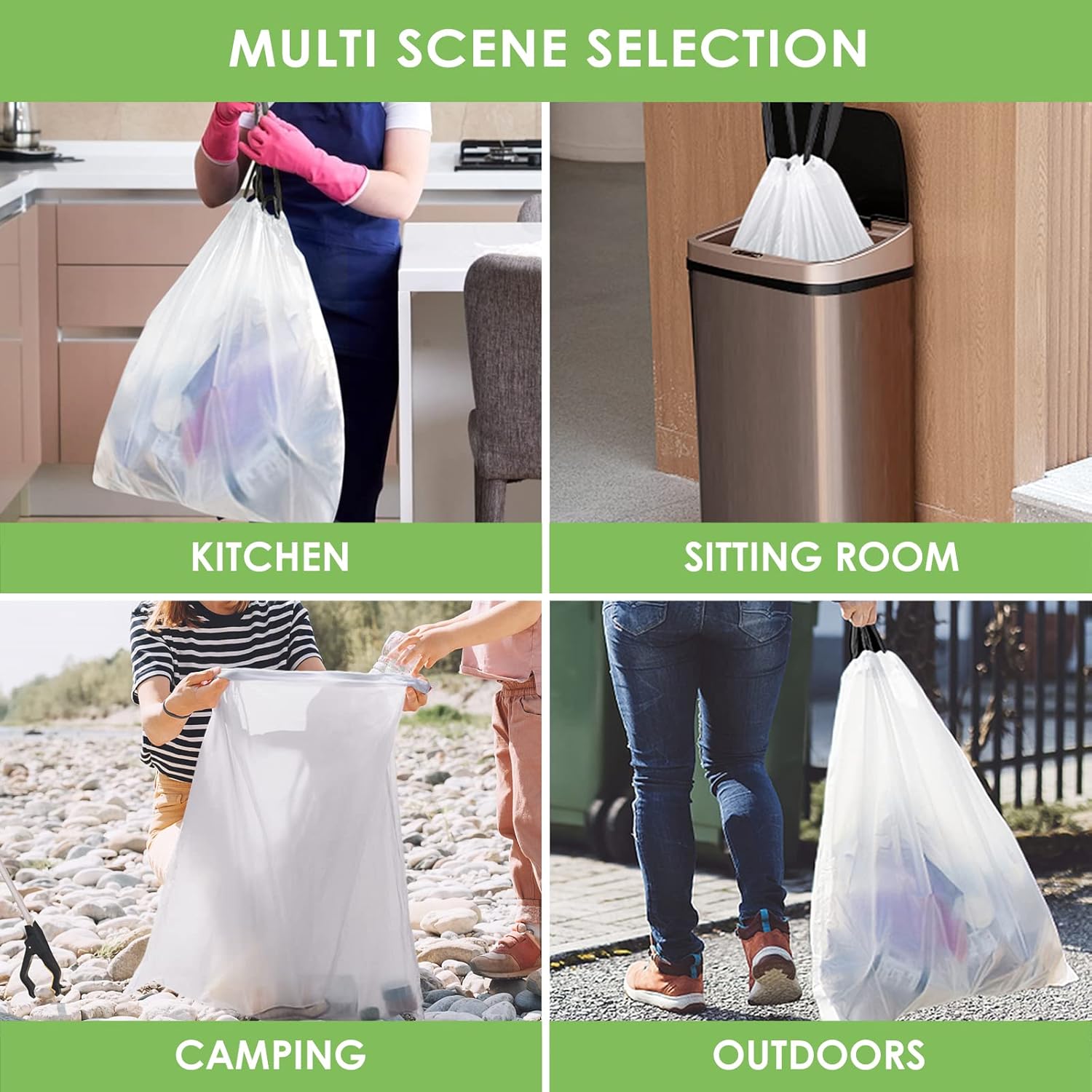 15 Gallon 120 Counts Strong Drawstring Trash Bags Garbage Bags by Teivio, Bathroom Trash Can Bin Liners, Plastic Bags for home office kitchen, White