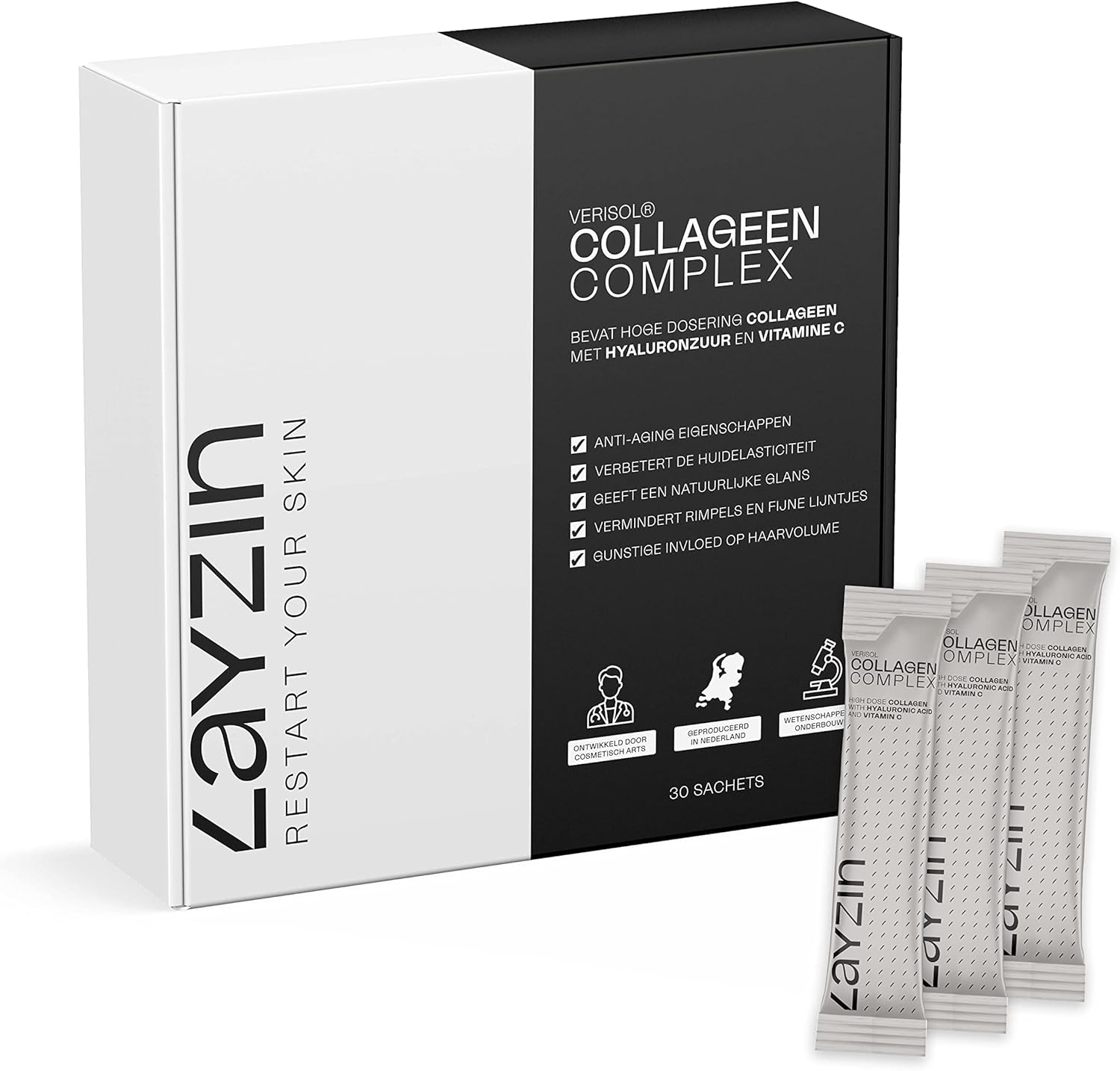 Verisol Collageen Complex | met hyaluronzuur en vitamine C | verbetert de huidstructuur en haar | vermindert rimpels en fijne lijntjes | hydrateert | verjongt de huid van binnenuit | 30 sachets