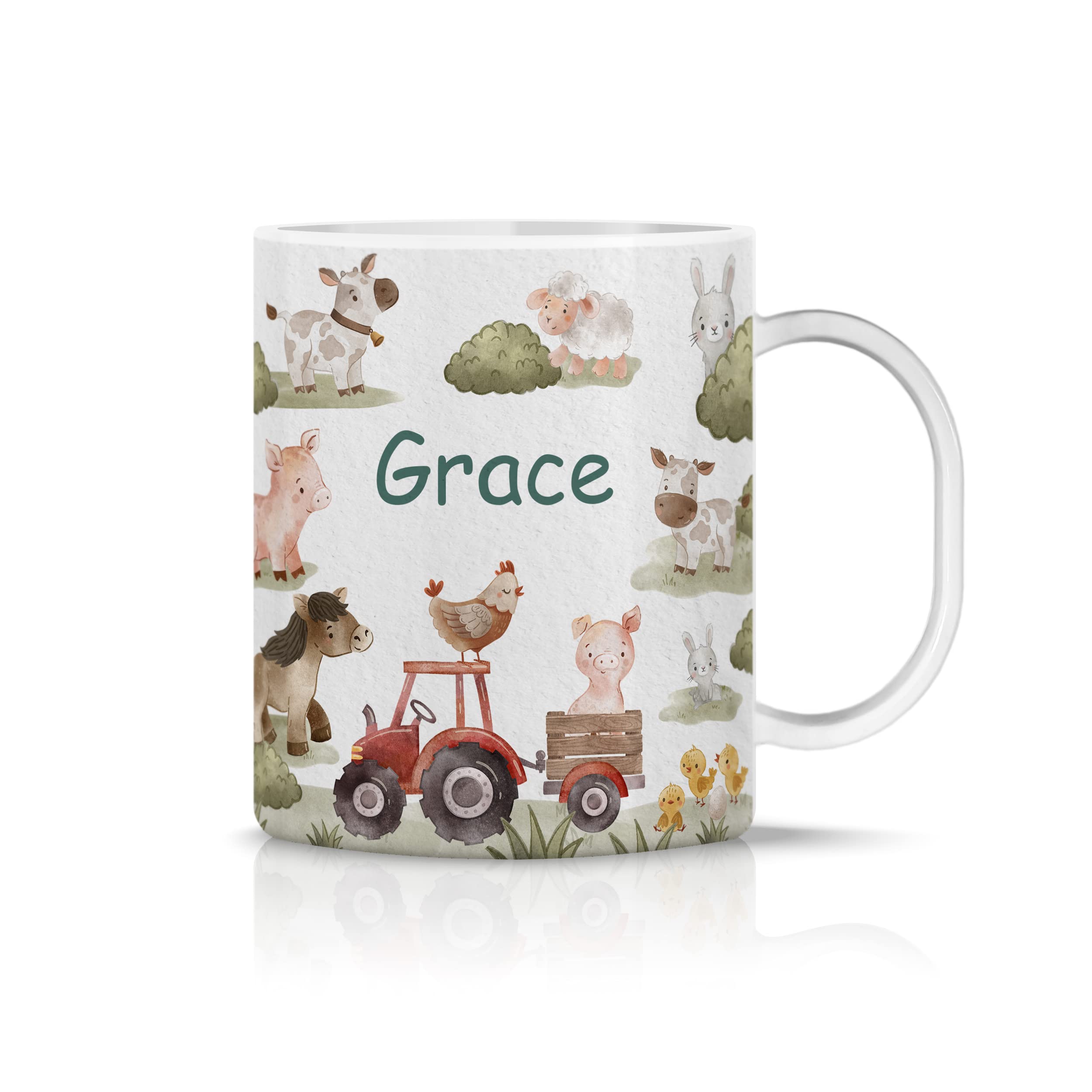 iCaseDesigner Personalised Childrens Mug - Unbreakable Lightweight Polymer - Add Your Own Name - Farm Yard