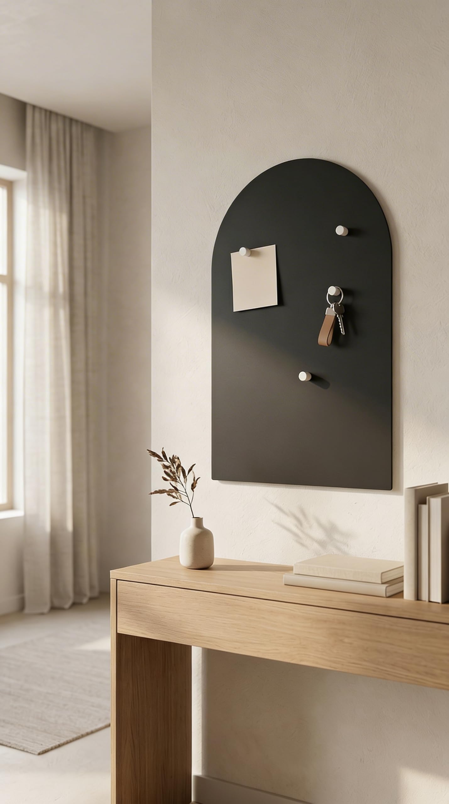 BEHE Metall Magnettafel Modern,40 x 60 cm, MetalBoard Memoboard für alle Magnete, Magnetpinnwand für Notizen & Fotos - Made in Germany (Rundbogen, schwarz)