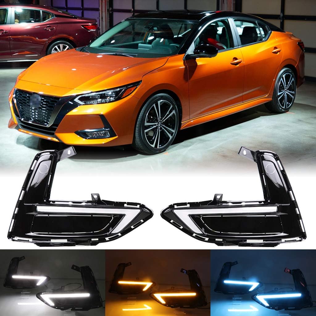 Dreamseek 3 Color LED DRL for Nissan Sentra/Sylphy 2019 2020 2021 2022 Front Driving Fog Lamp Bezel Daytime Running Lights with Dynamic Sequential Turn Signal