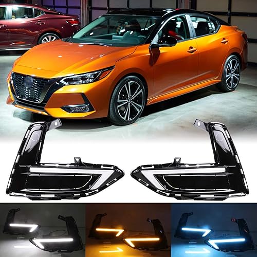 3 colores LED DRL para Nissan SentraSylphy 2019 2020 2021 2022 conducción delantera antiniebla bisel luces diurnas con señal de giro secuencial