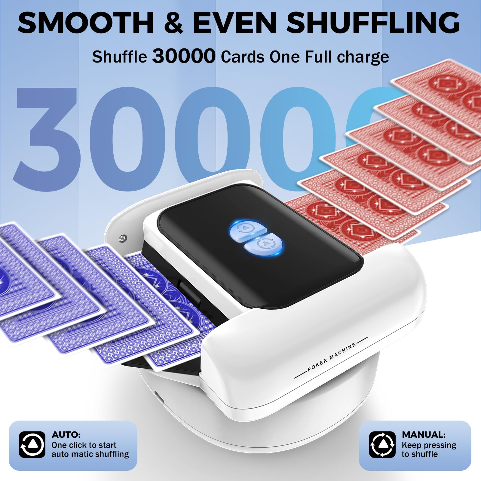 Feebee Mélangeur de Carte électronique - Automatique Mélangeur de Cartes à Jouer, USB Melangeur de Carte avec Rechargeable Batterie 2600 mAh, Maison Card Shuffler pour 1 à 2 Jeux de Poker Skyjo,UNO