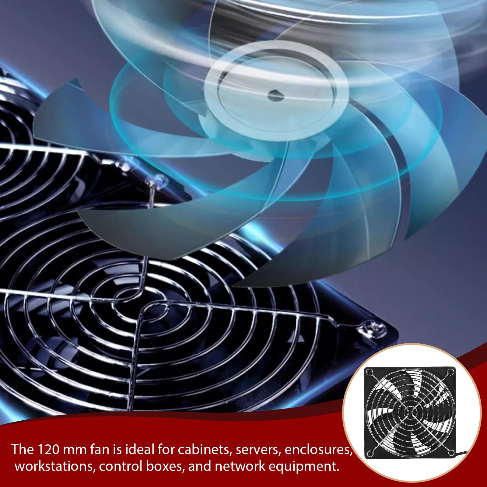 Ventilateur 120 mm avec contrôle de vitesse 220 V - Ventilateur de refroidissement sans balais avec couvercle en métal - Grand volume d'air - Ventilateur d'extraction silencieux pour ordinateur
