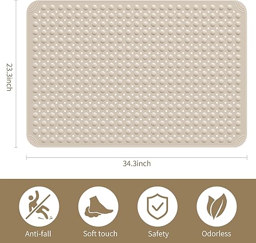 Miniatura 2 de Yolife Tapete de ducha extra grande, 34.3 pulgadas de largo x 23.3 pulgadas de ancho, tapete de ducha antideslizante de elastómero termoplástico con