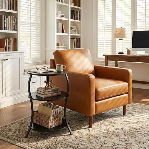 Miniatura 7 de Mesa auxiliar redonda, mesa auxiliar de cintura de 3 niveles con estante de almacenamiento, mesas auxiliares para sala de estar, mesa redonda de