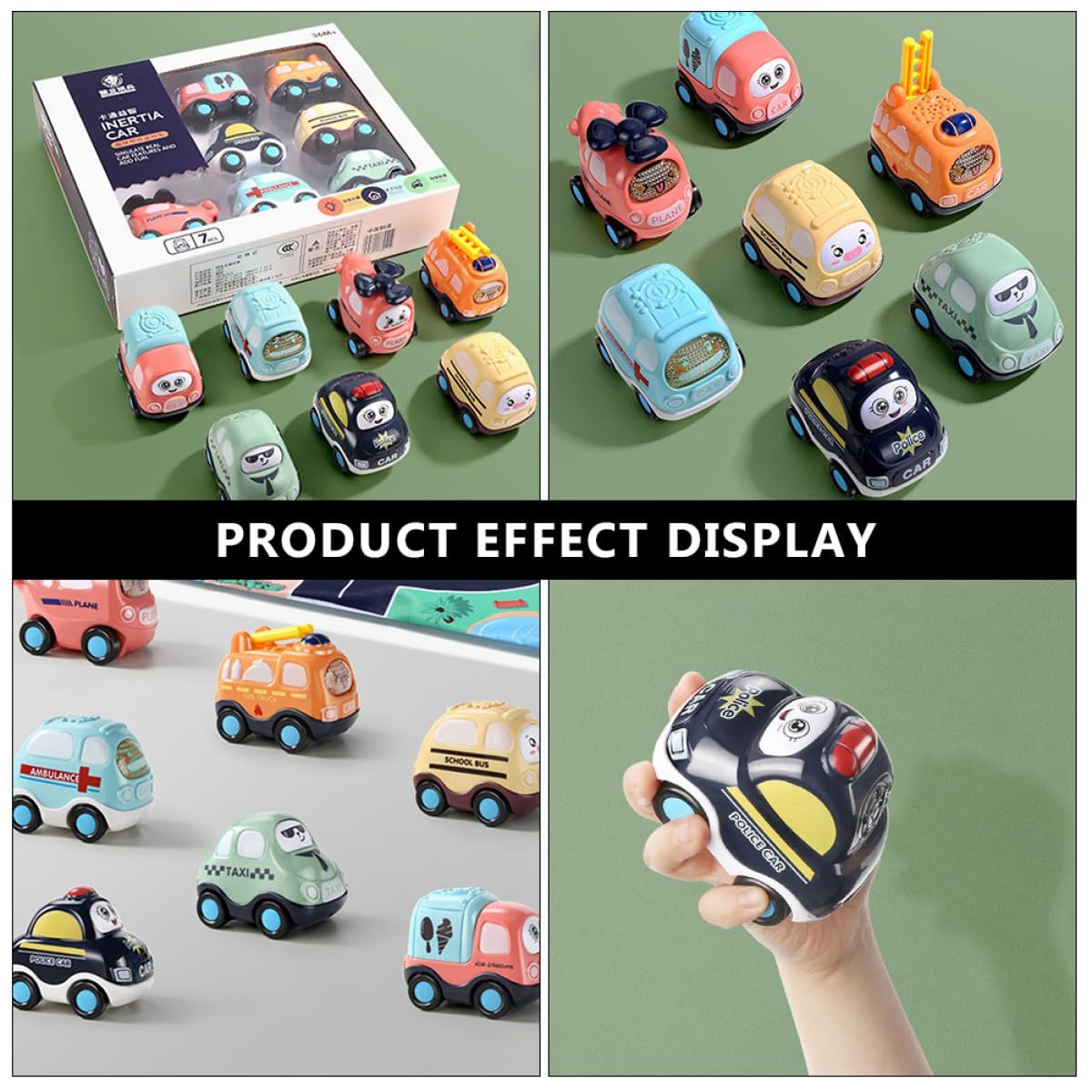 Set di 7 Macchinine a Retrocarica in Abs per Bambini | Movimento a Inerzia senza Batteria, Superfici Lisce senza Spigoli, per Compleanno e Festa dei Bambini Colore Casuale