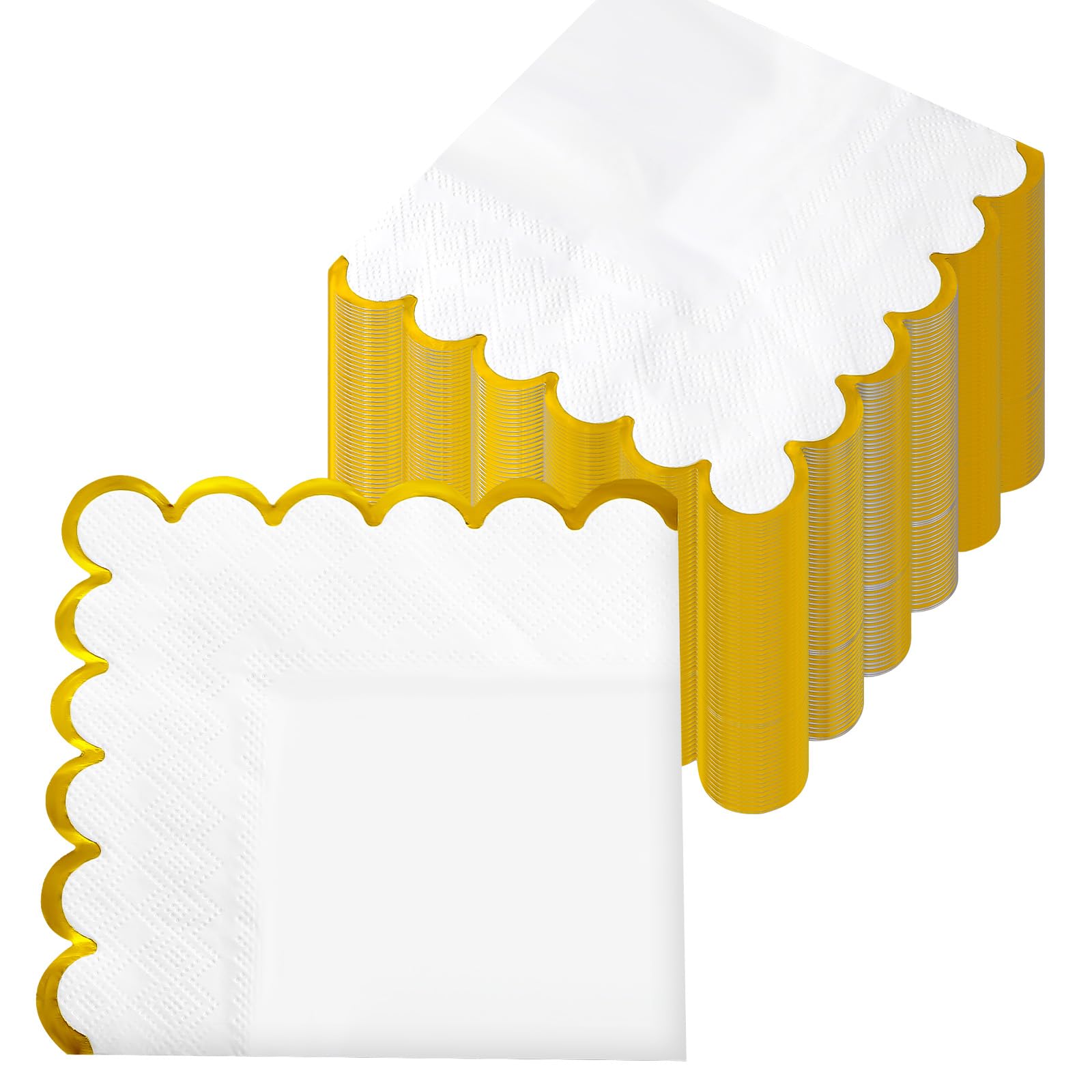 200 PCS Scalloped Napkins with Gold Foil Edge Cocktail Napkin Disposable Beverage Napkins White Dessert Paper Party Supplies for Wedding Baby Shower