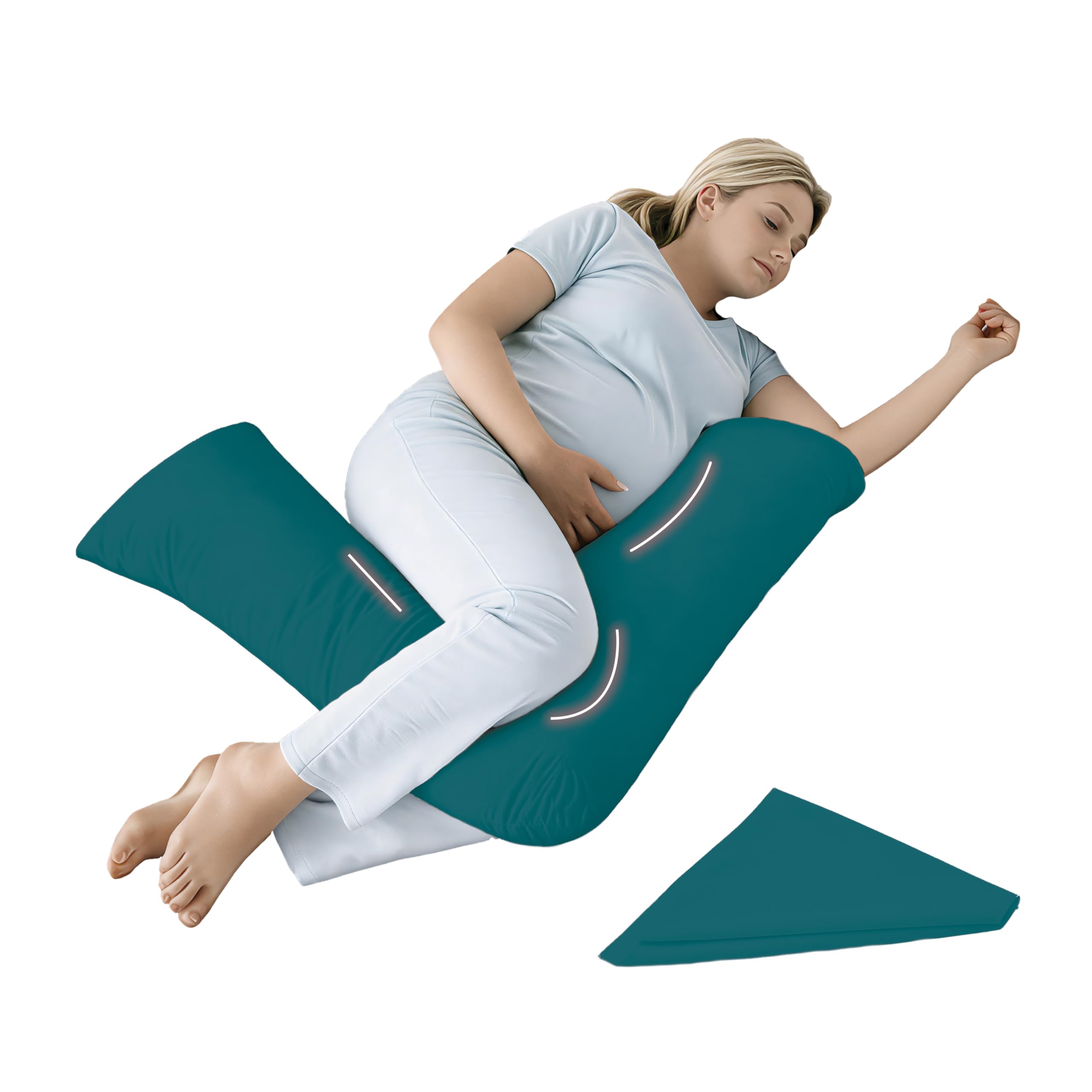 EGYPTO Orthopaedic V Pillow with Pillowcase | Anti-Allergy V Shaped Pillows for Neck & Back | Ideal for Pregnancy, Nursing & Recovery Triangle Pillow (Teal)