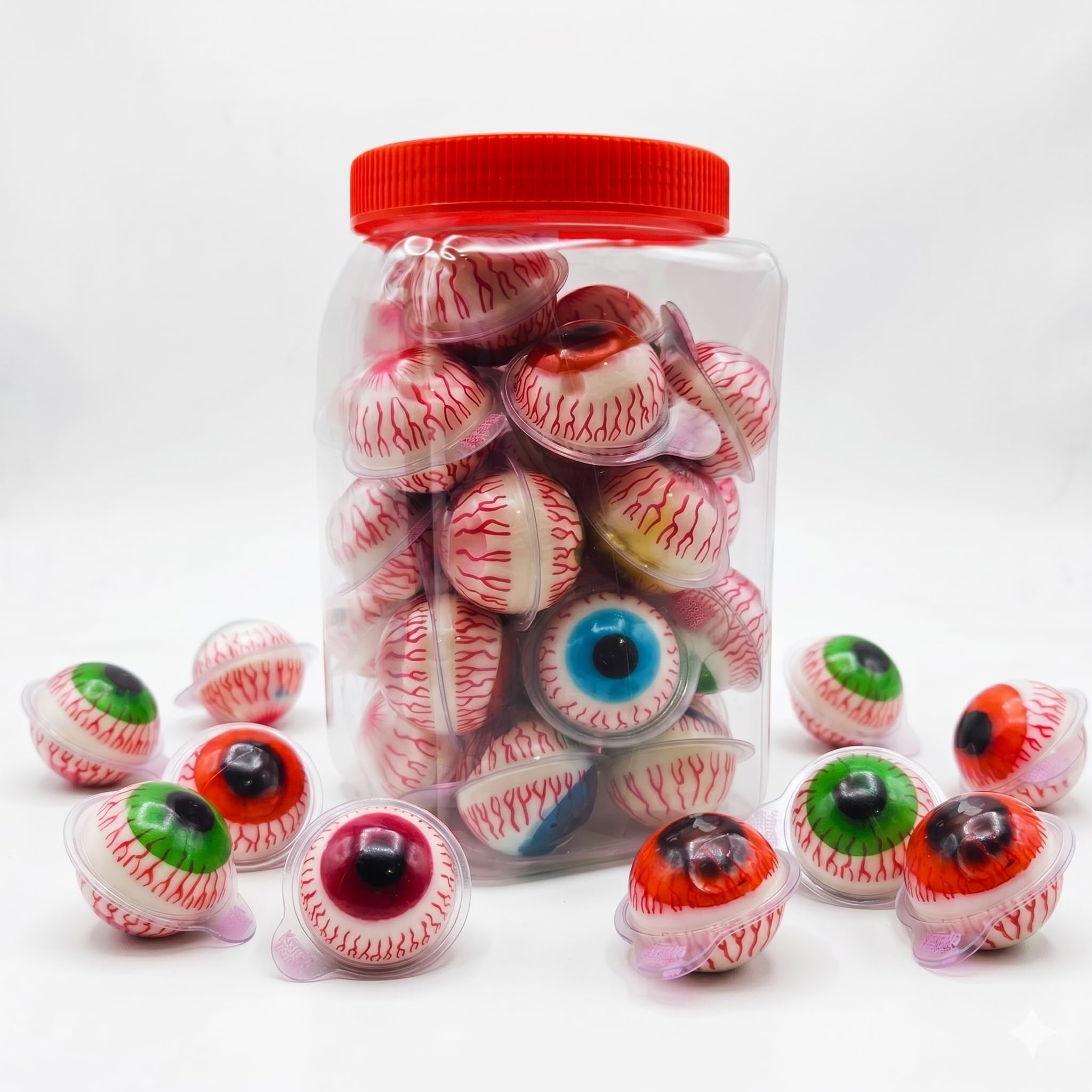 Gomitas Rellenas en Forma de Ojo 30 Piezas 300 g Dulces Gigantes con Centro Líquido Sabores Fresa Mora Limón y Piña Bolsa Individual para Fiesta Halloween y Venta