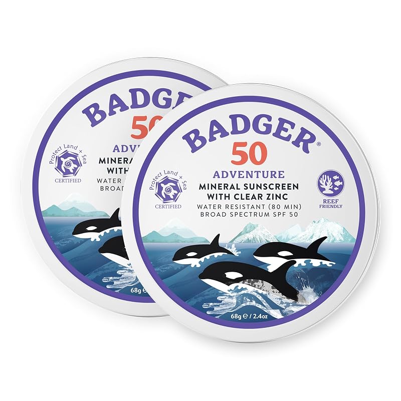 Protetor solar corporal mineral Badger SPF 50 com óxido de zinco, lata de 68 g, pacote com 2