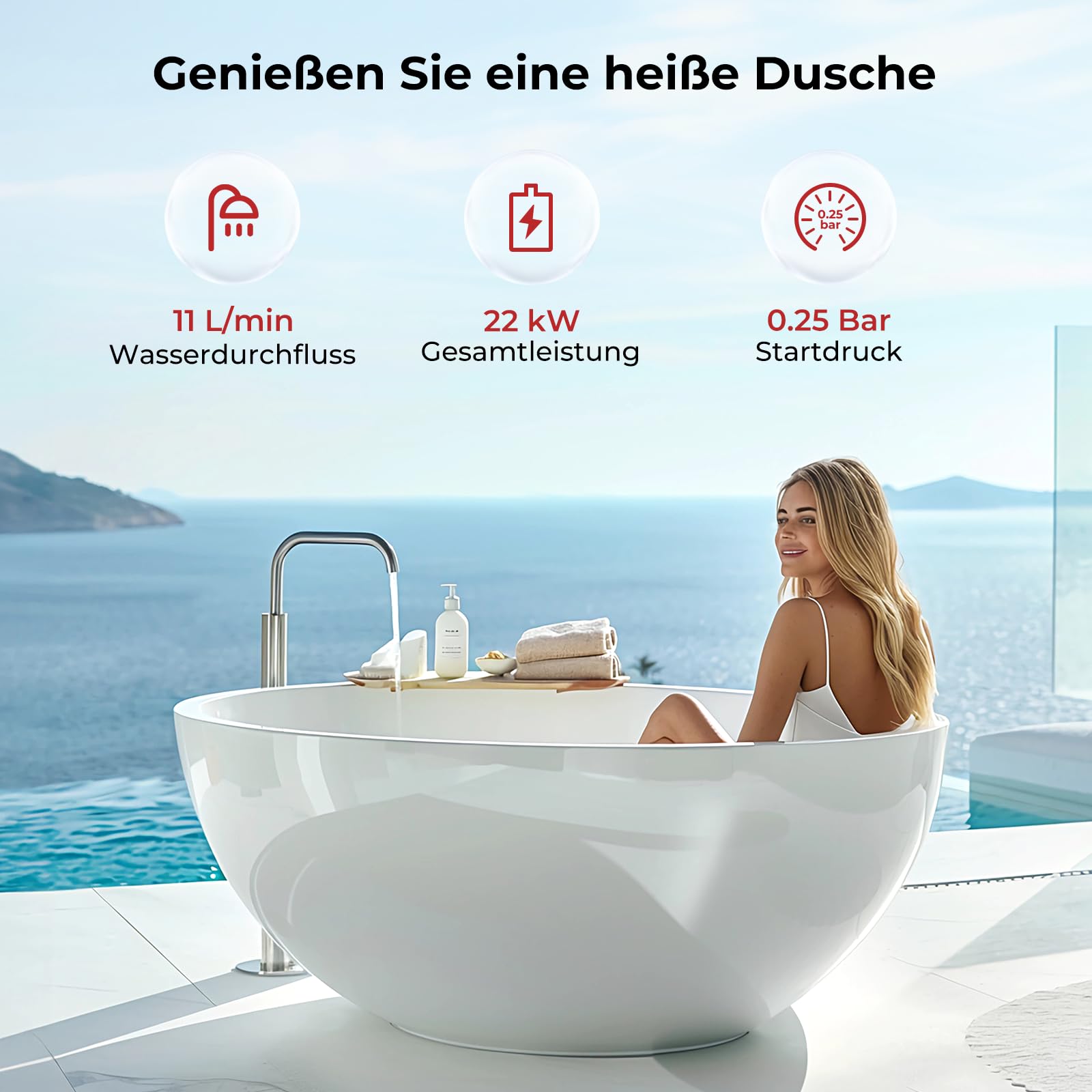 CAMPLUX BD300-DE 11L Chauffe-Eau à Gaz Instantané 50 mbar, Bas NOx/ErP, GPL, 3V, 22 kW, Chambre Scellée