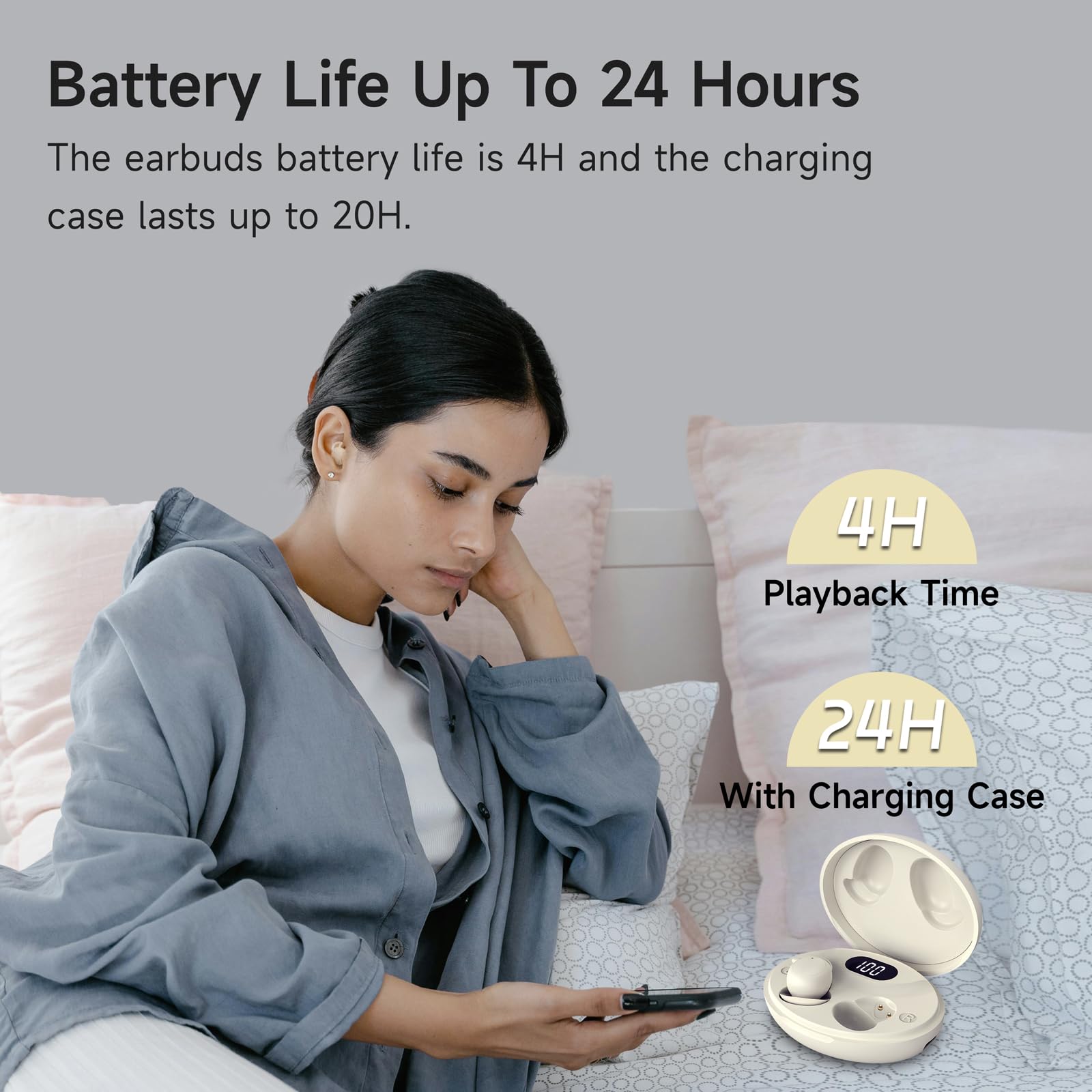 IFECCO Schlaf Kopfhörer mit LED Anzeige,Bluetooth 5.3 Schlafkopfhörer,Unsichtbare Schlaf Ohrhörer für Seitenschläfer,Mini Soft Kopfhörer zum Schlafen,Earbuds für Sleep-Übung Yoga und Reisen