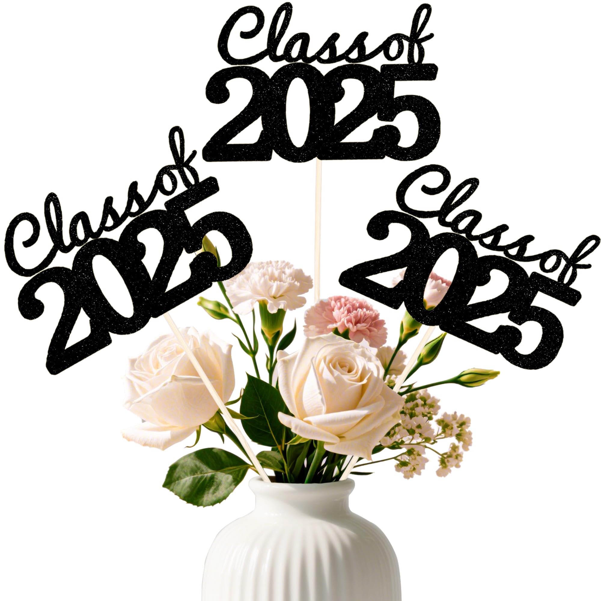 Graduation Decorations Class of 2025, Graduation Centerpieces for Tables, 12 PCS Black Glitter Class of 2025 Grad Party Decorations Graduations