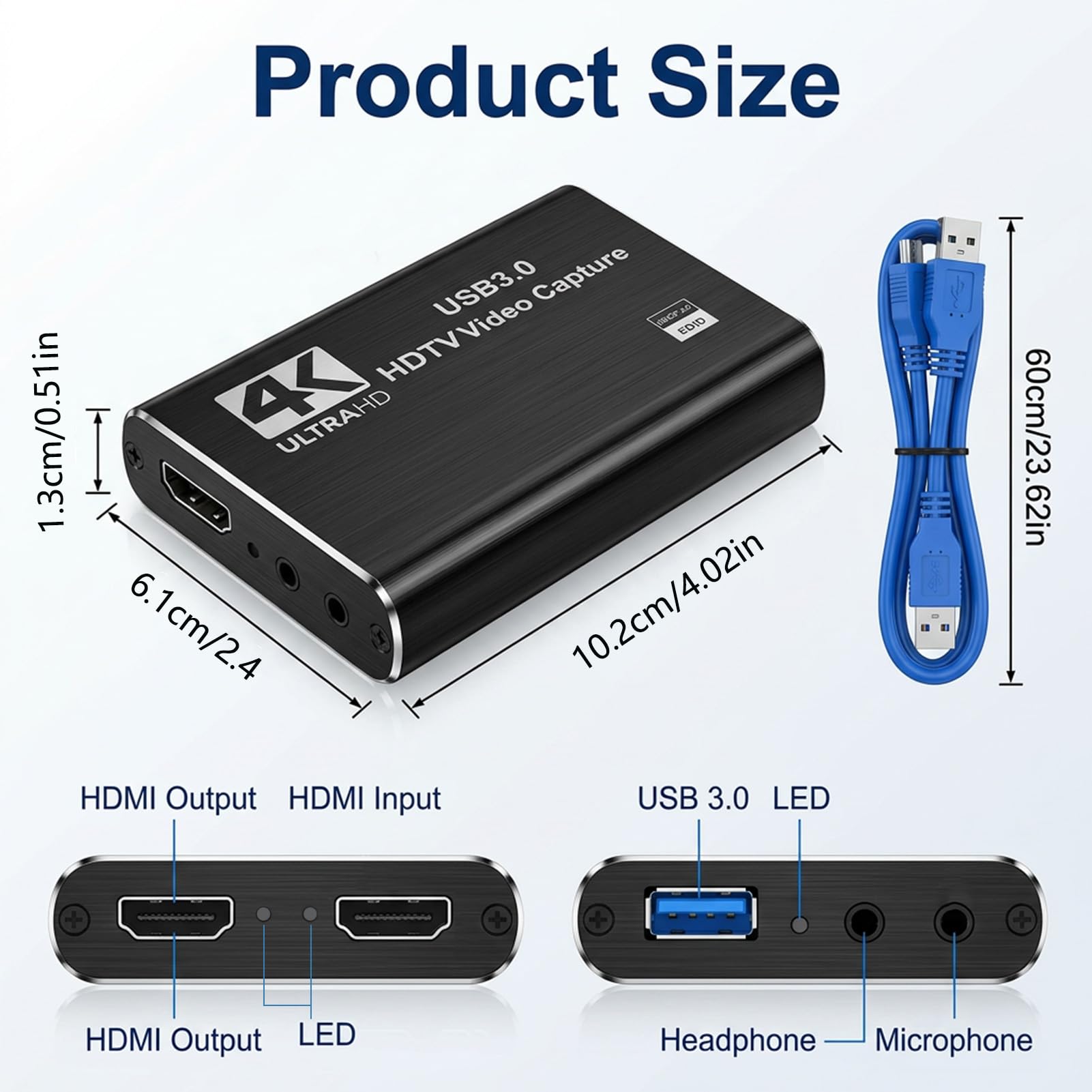 4K 60Hz Capture Card for Streaming, HDMI Video Capture Card with USB 3.0, Game Capture Card Compatible with Series X S Switch PC iOS Devices, Video Recording for OBS Streamlabs XSplit Low Latency Chip — view 2
