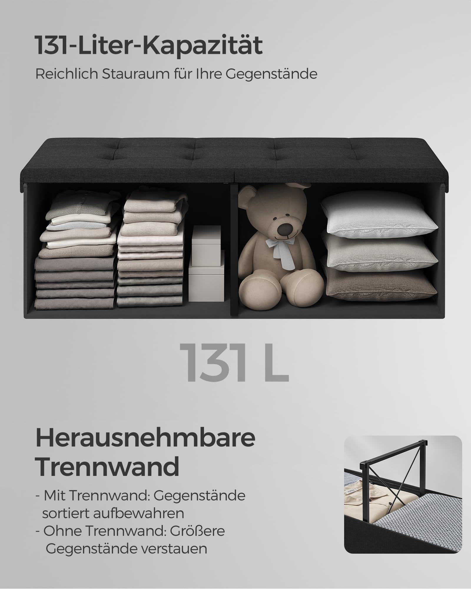 Klappbare Sitzbank mit Stauraum – 110 cm breit