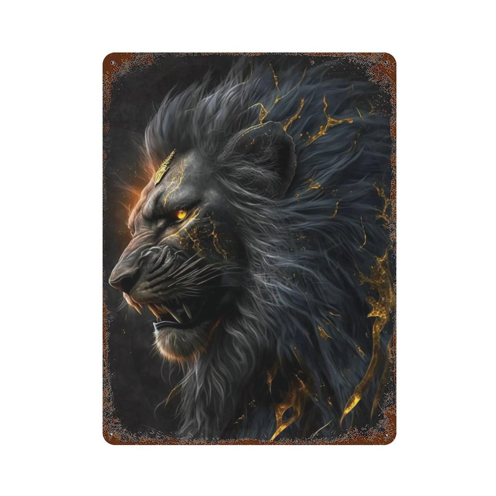Black Lion with Golden Eyes Vintage Rust Metal Sign 15.7"x11.8", Shabby Chic Decor for Garage, Pub Or Kitchen