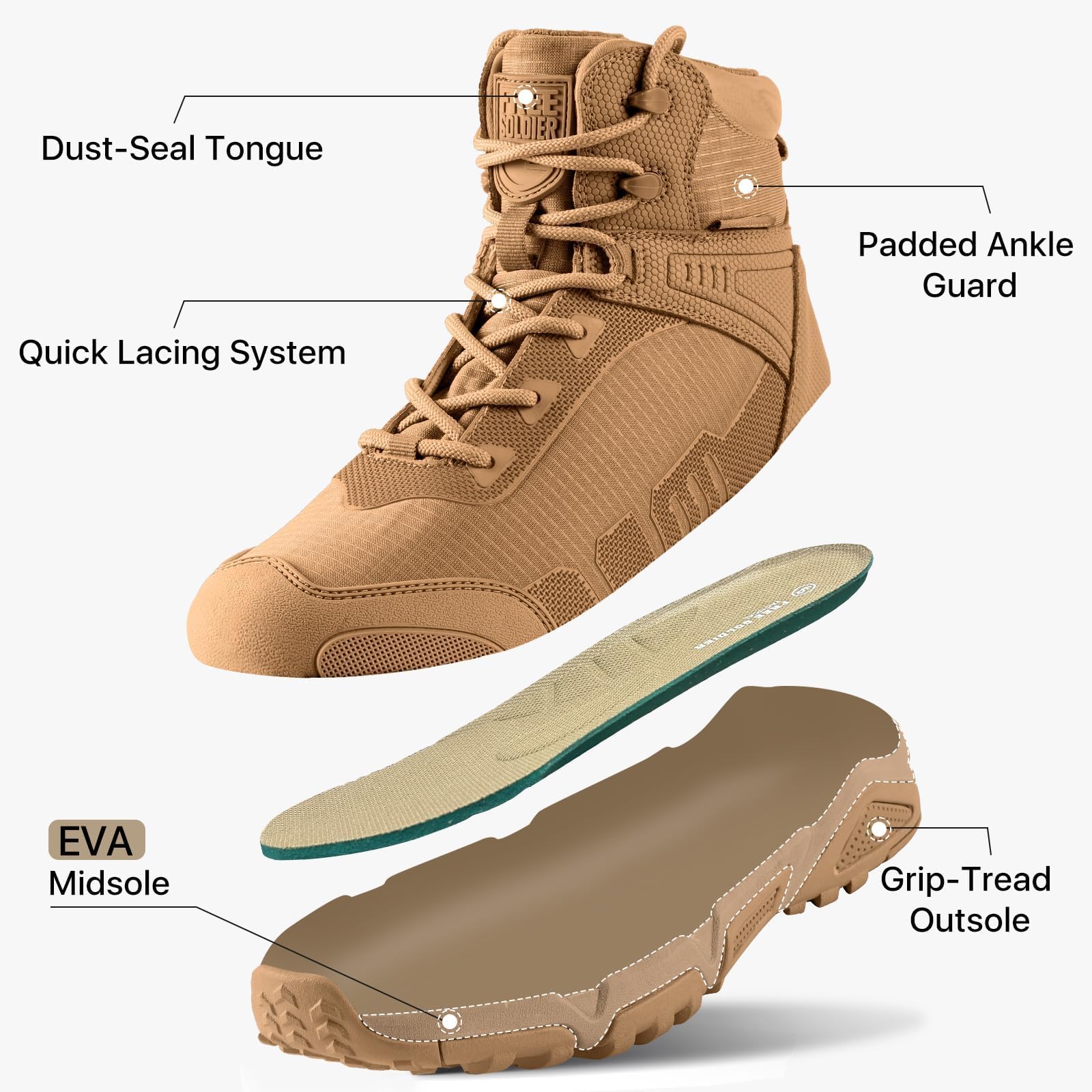 FREE SOLDIER Men's Waterproof Tactical Work Boots Lightweight Comfortable Combat Hiking Boots(waterproof brown 11.5)