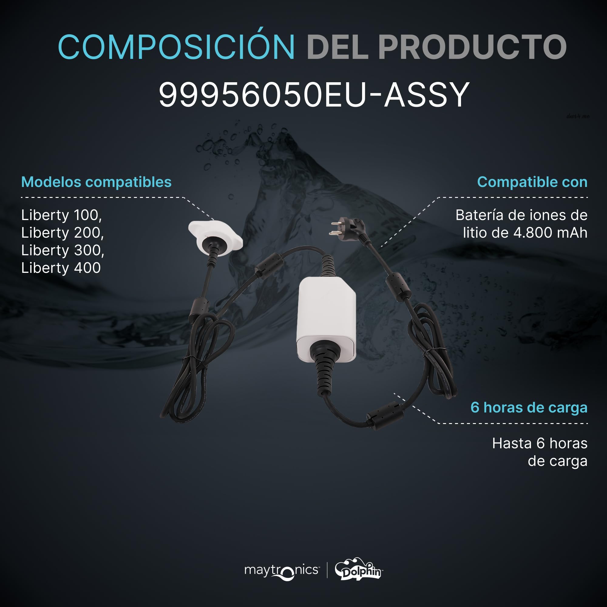 Dolphin Piezas de Recambio Originales - Cargador Liberty - Referencia Maytronics: 99956050EU-ASSY