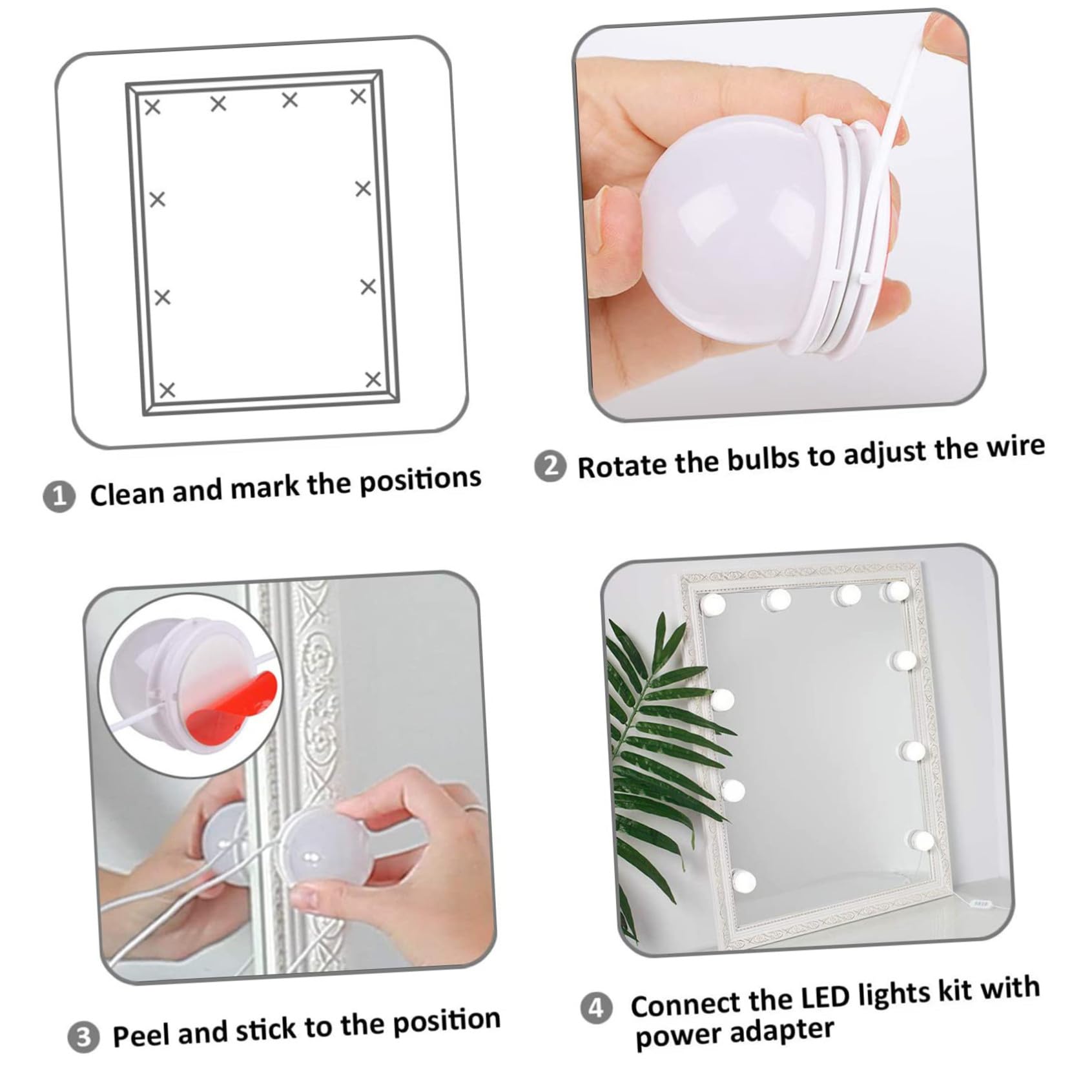 MAGICLULU 10 Ampoules LED Adhésives pour Miroir de Maquillage Blanc, Lumière Dimmable, Installation Facile, Éclairage Polyvalent pour Salle de Bain et Coiffeuse