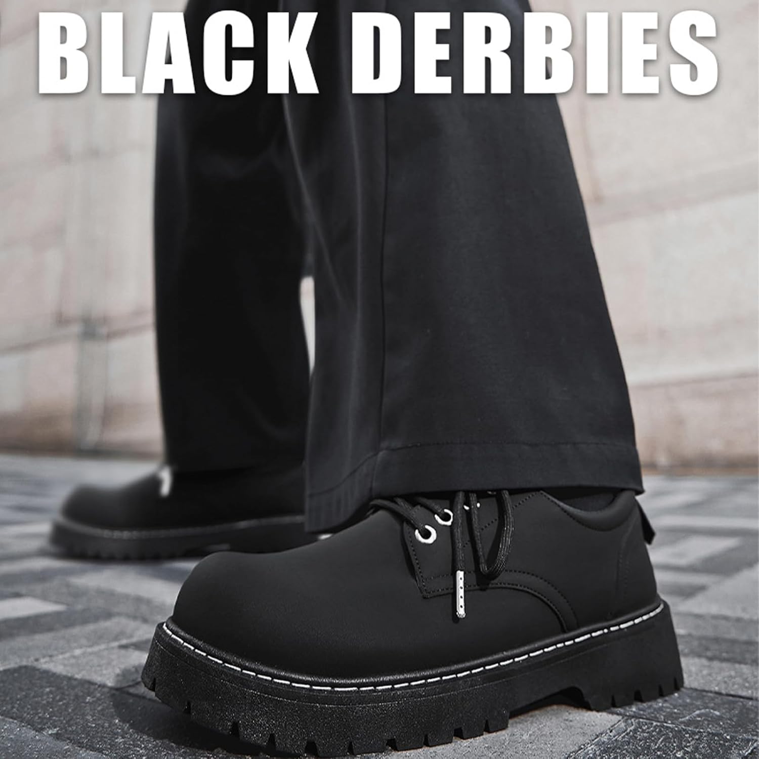 Men's Classic Leather Lace Up Chunky Platform Oxfords Comfortable Round Toe Non-Slip Lug Sole Business Office Dress Derby Shoes Daily Breathable Walking Casuals - Image 6