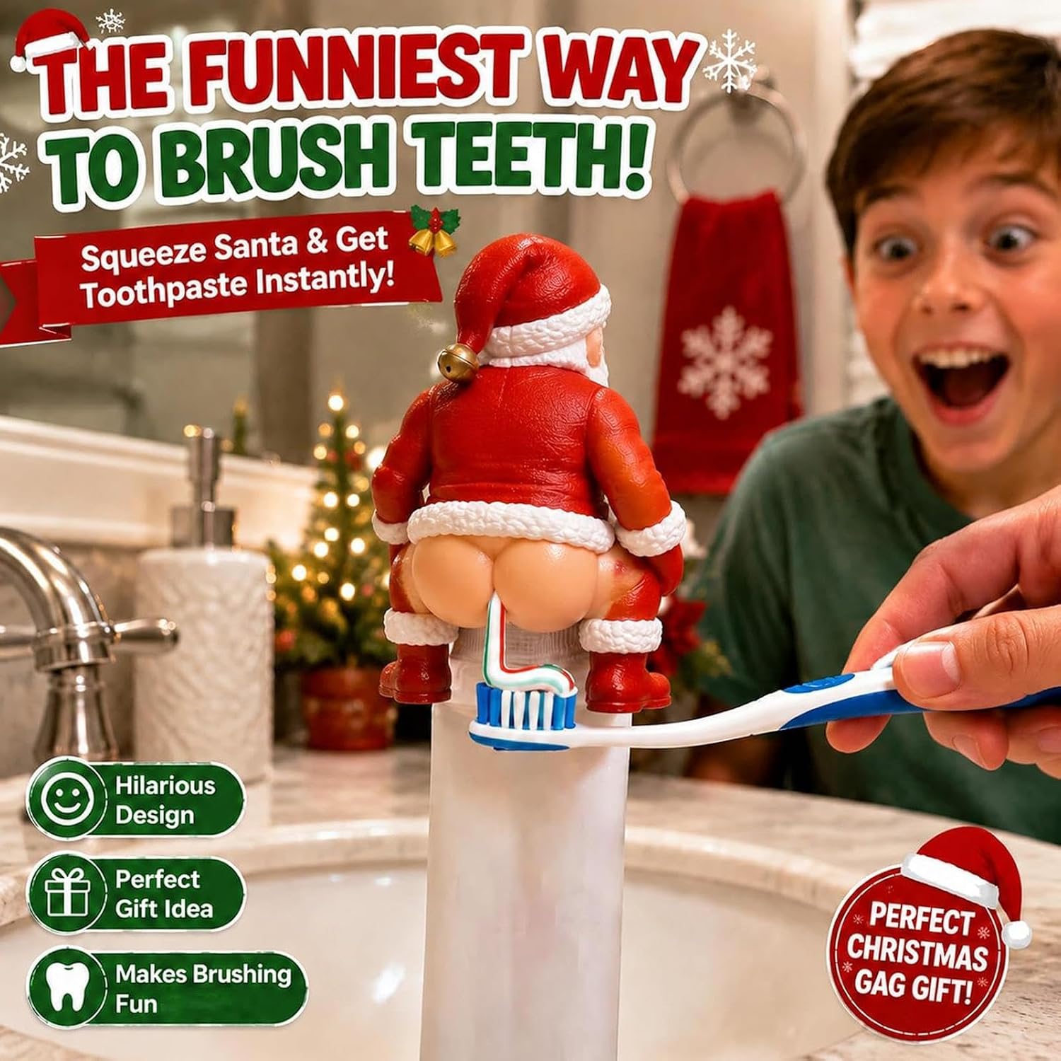Toothpaste Cap - 3D Printed Funny Novelty Santa Claus Dispenser, Holiday