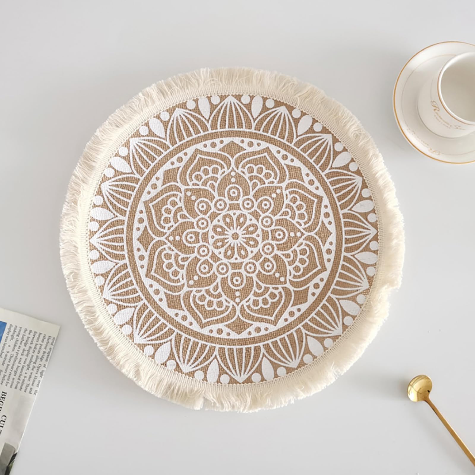 38cm(14.9in) Manteles Individuales Estilo Nórdico con Borla|Salvamanteles Creativos Boho|Salvamanteles Redondos para Mesa De Cocina,Restaurante,Cafetería,G,10 Piezas