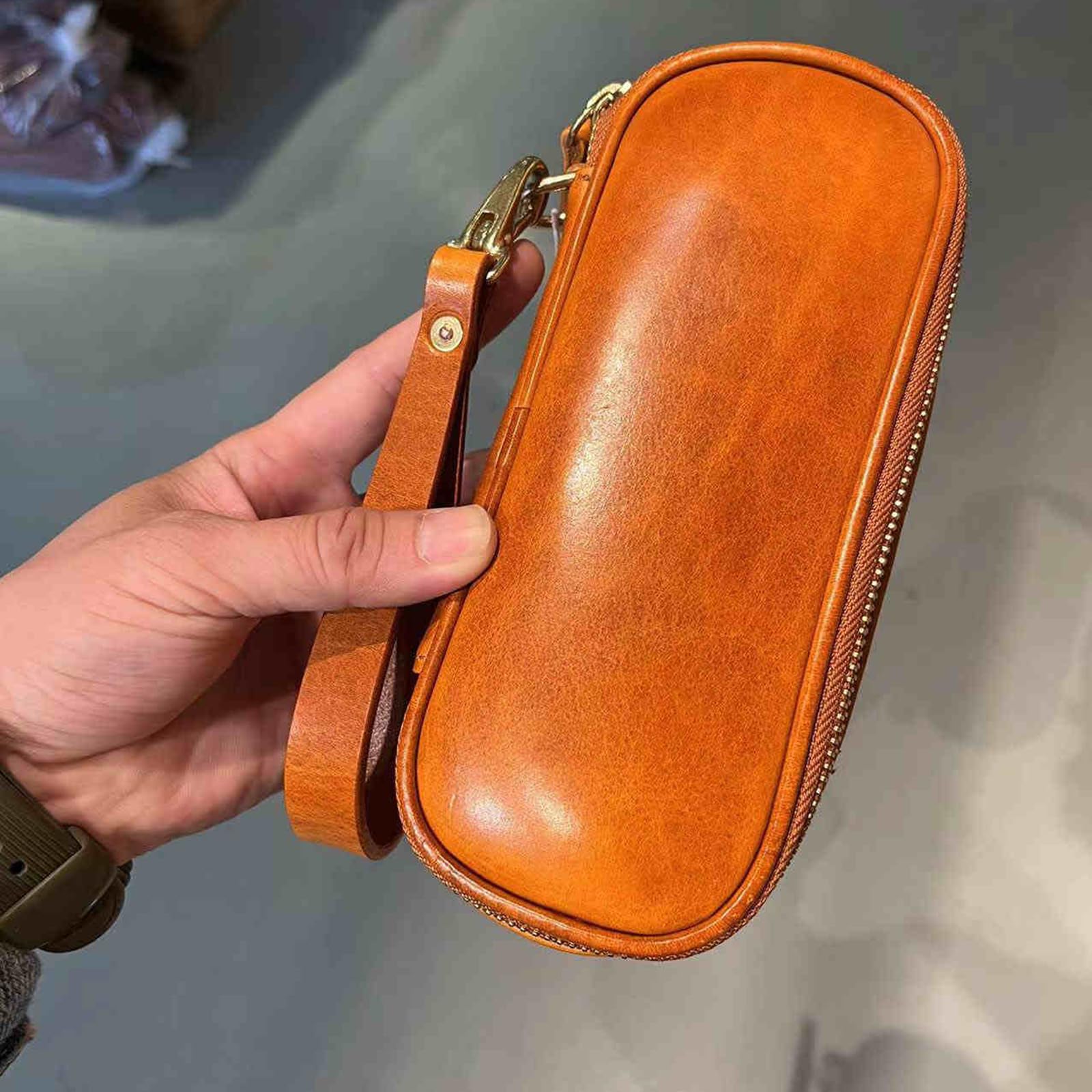 torebka na tytoń, Torba na fajki Head Layer Cowhide Pipe Bag - Skórzana torba tytoń 2 Etui podróżne(Yellow)