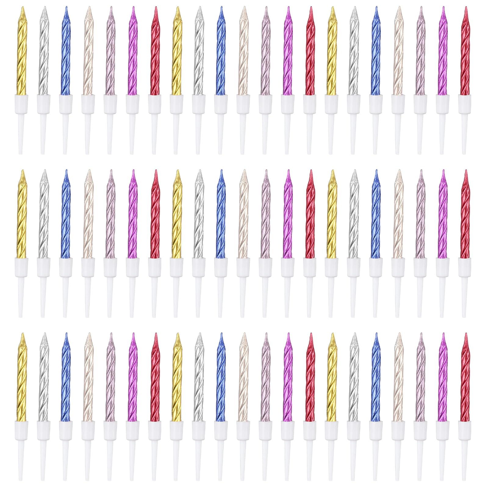Dryxog Colourful 60Pcs Spiral Birthday Candles Set, Gold Decorations, Colorful Birthday Candle, Cake Topper, Cake Sparklers, Party Candles With Holders For Wedding Baby Shower Celebration