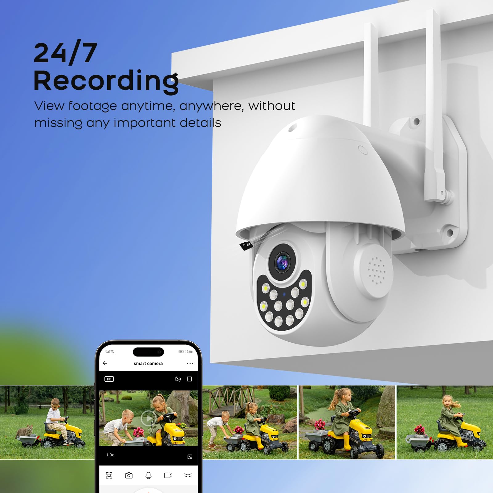 LWOHSI Cámara de Seguridad inalámbrica para Exteriores, cámara de vigilancia doméstica 2K, grabación 24/7, Audio bidireccional, Ranura para Tarjeta SD, Compatible con Alexa