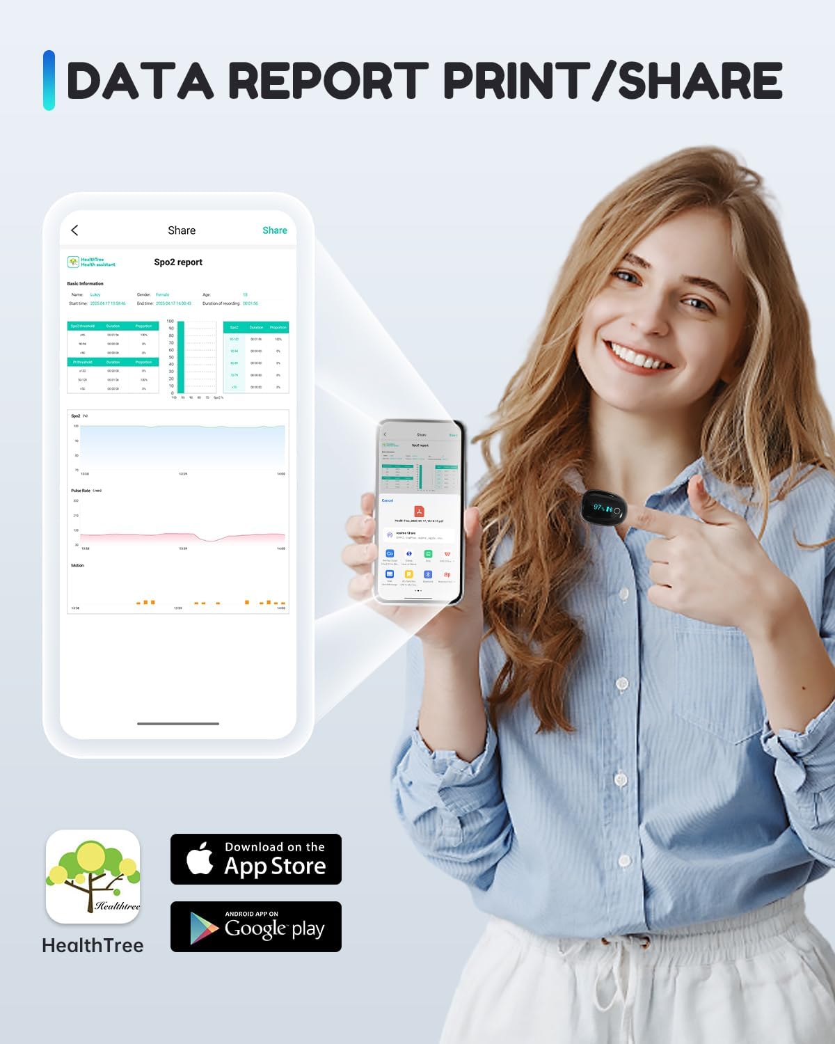 HealthTree app data report and sharing options